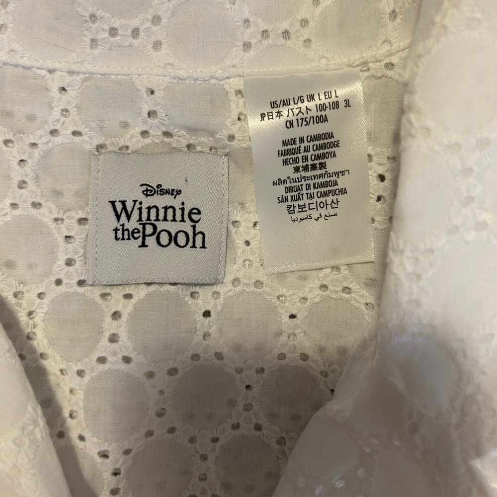 NWT Disney Winnie the Pooh White Eyelet Button Down Shirt - Picture 2 of 7